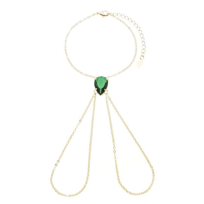 Pulseira de Mão Katerine Gota Esmeralda Folheada a Ouro 18k