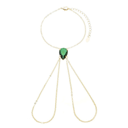 Pulseira de Mão Katerine Gota Esmeralda Folheada a Ouro 18k