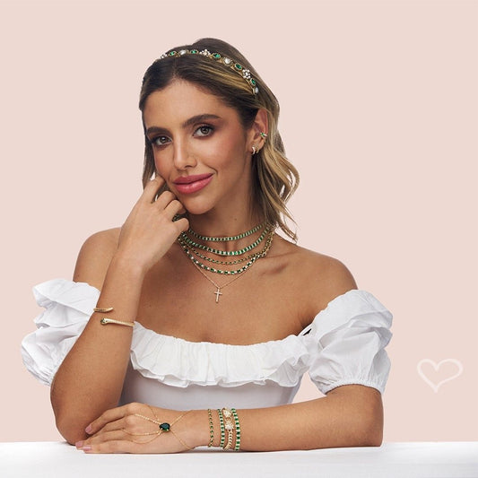 Pulseira de Mão Katerine Gota Esmeralda Folheada a Ouro 18k