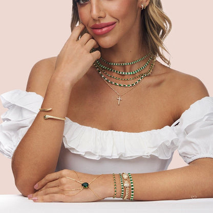 Pulseira de Mão Katerine Gota Esmeralda Folheada a Ouro 18k