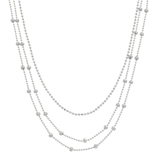 Colar Curto 3 Voltas Alice Bolinhas Folheada em Ródio Branco