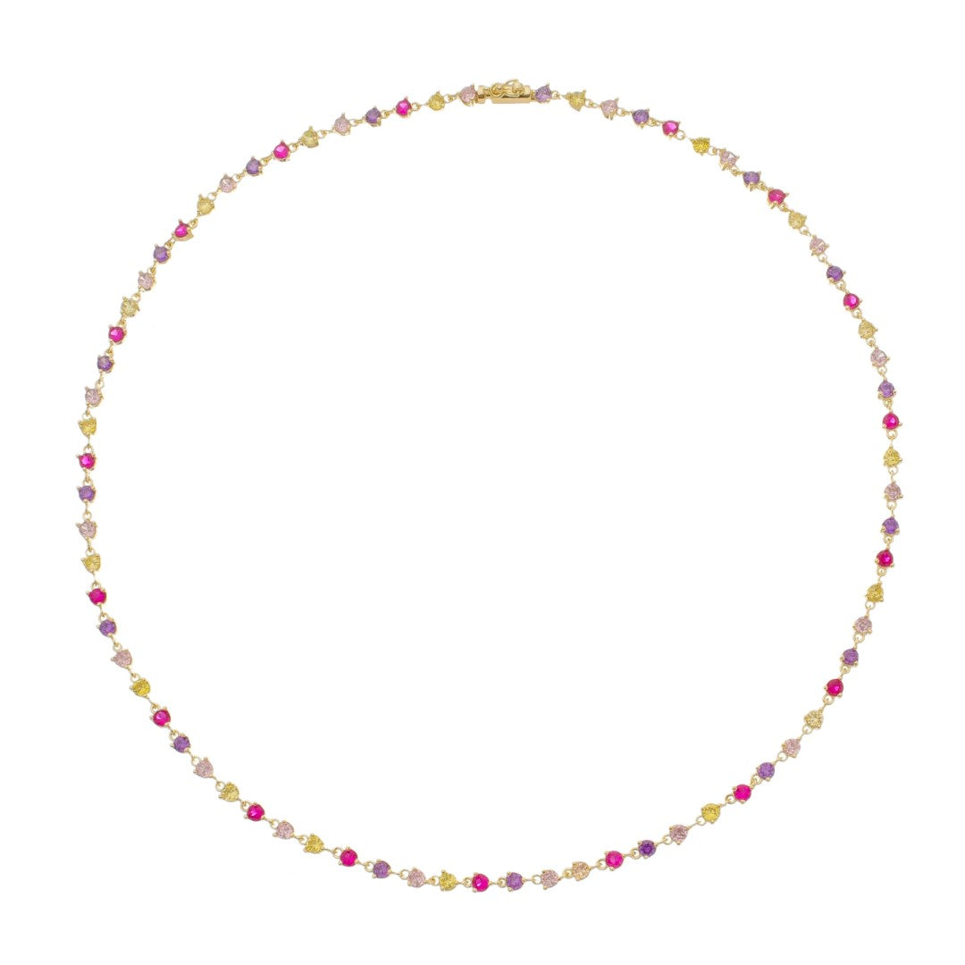 Colar Riviera Hillary Zircônias Coloridas Folheado a Ouro 18k