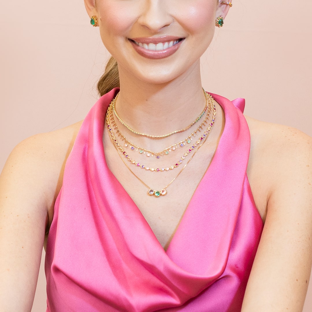 Colar Riviera Hillary Zircônias Coloridas Folheado a Ouro 18k