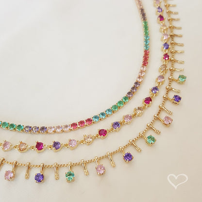 Colar Riviera Hillary Zircônias Coloridas Folheado a Ouro 18k