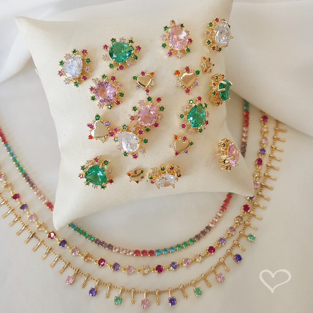 Colar Riviera Hillary Zircônias Coloridas Folheado a Ouro 18k