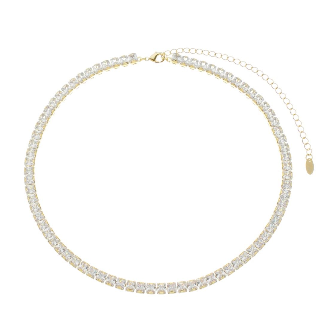 Choker Riviera Núbia Zircônias Quadradas Folheada a Ouro 18k