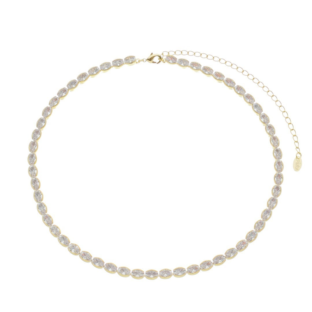Choker Riveira Diana Zircônias Oval Folheada a Ouro 18k