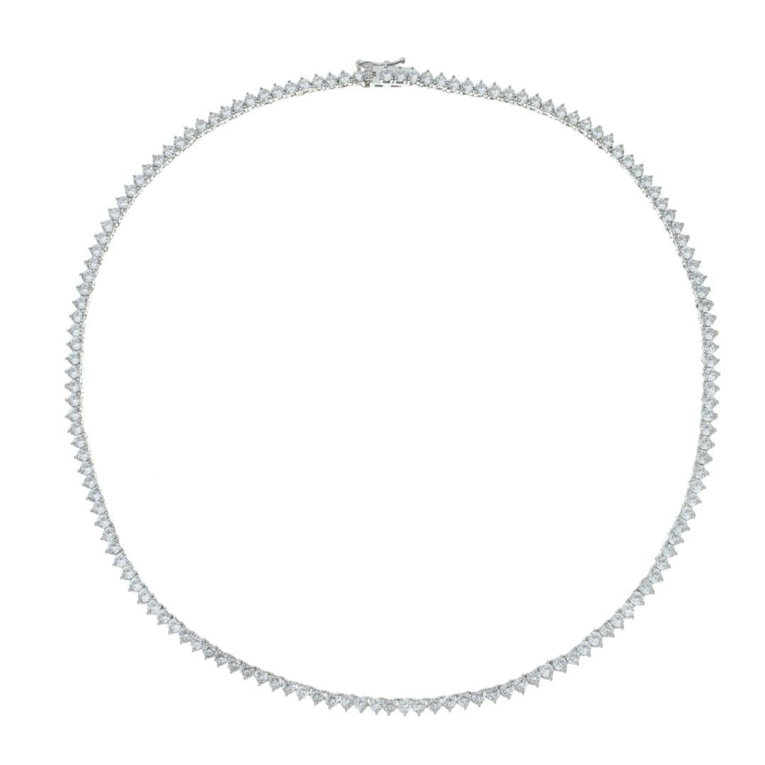 Colar Riviera Três Pontas Nat Mosca Zircônias Folheado em Ródio Branco