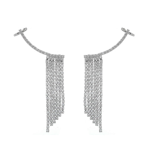 Brinco Ear Cuff Jenny Franjas Zircônias Folheado em Ródio Branco
