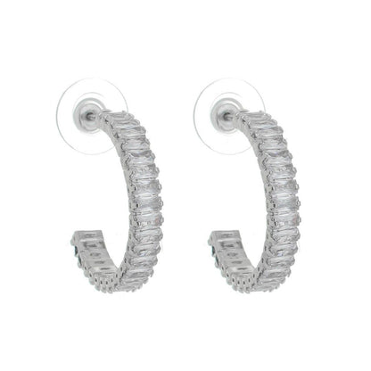 Brinco de Argola Debbi P Zircônias Baguete Folheado em Ródio Branco