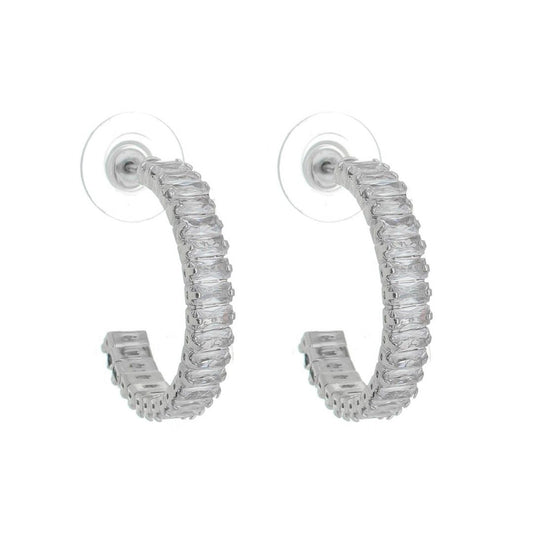 Brinco de Argola Debbi P Zircônias Baguete Folheado em Ródio Branco