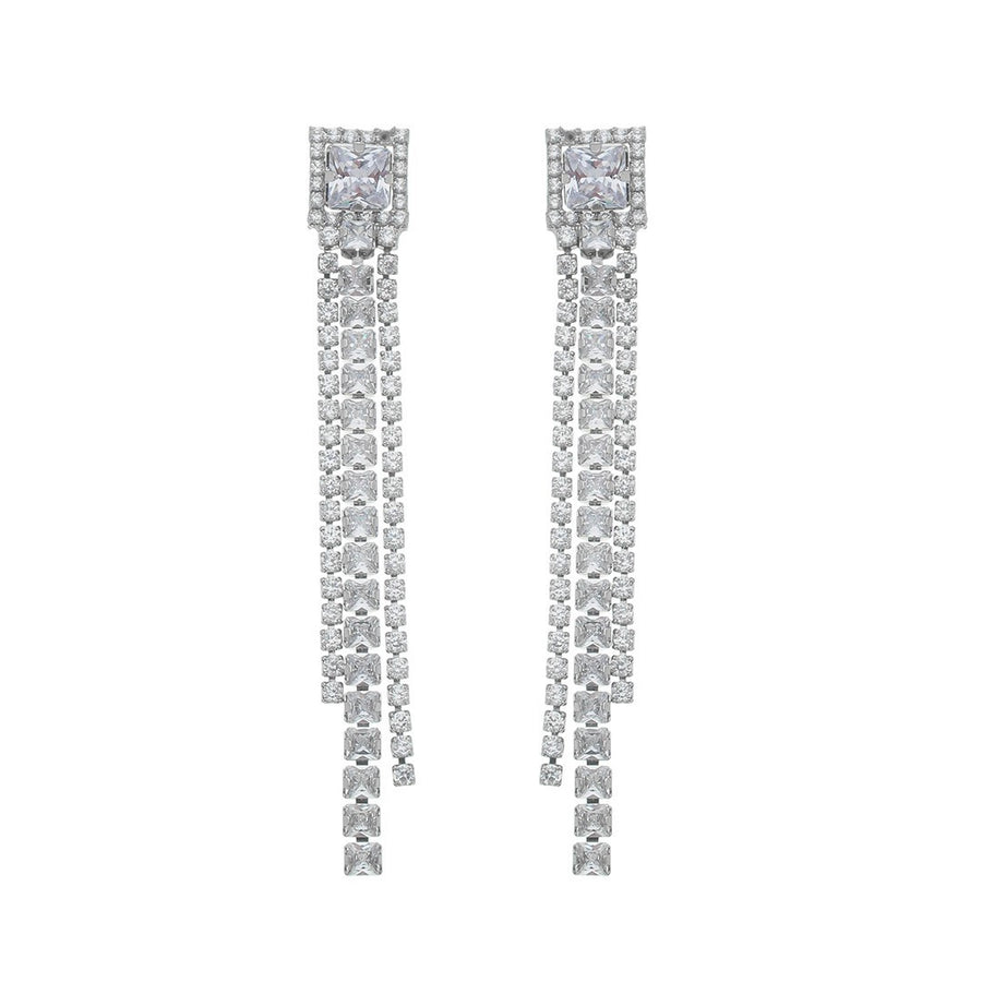 Brinco de Franjas Whitney Zircônias Folheado em Ródio Branco