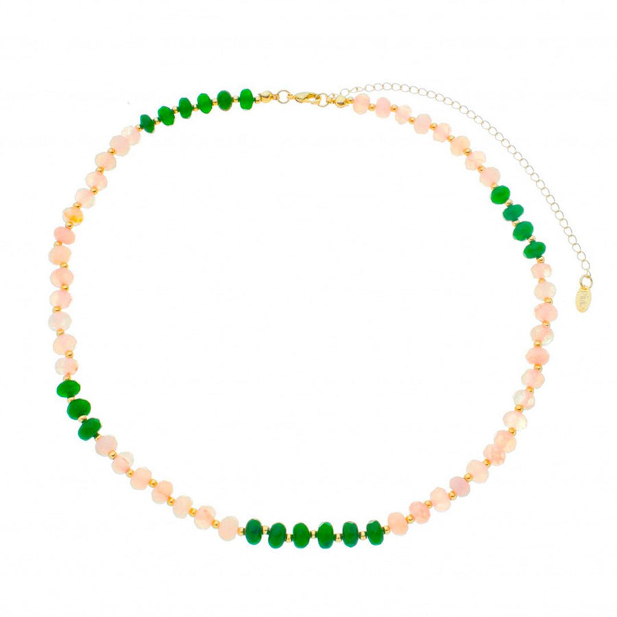 Colar Olívia Pedras Naturais Quartzo Rosa e Jade