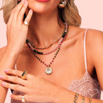 Colar Olívia Pedras Naturais Quartzo Rosa e Jade