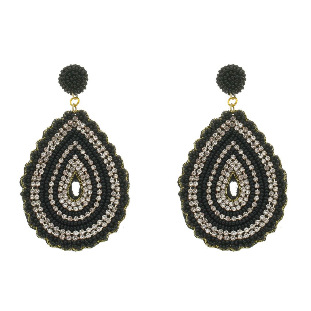 Brinco Gota Léah Miçangas Preto e Strass