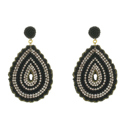 Brinco Gota Léah Miçangas Preto e Strass