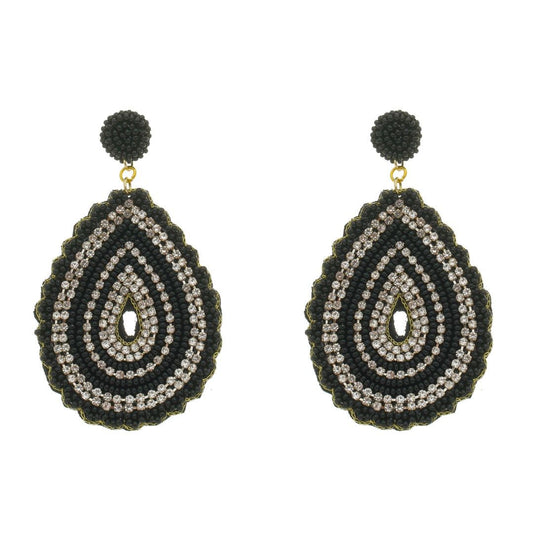 Brinco Gota Léah Miçangas Preto e Strass