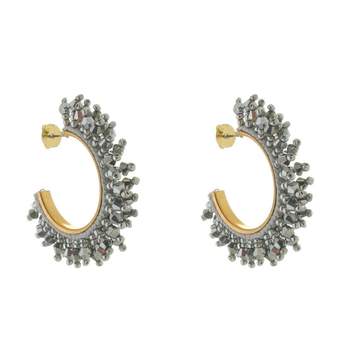 Brinco de Argola Demy Cristais e Miçangas Grafite