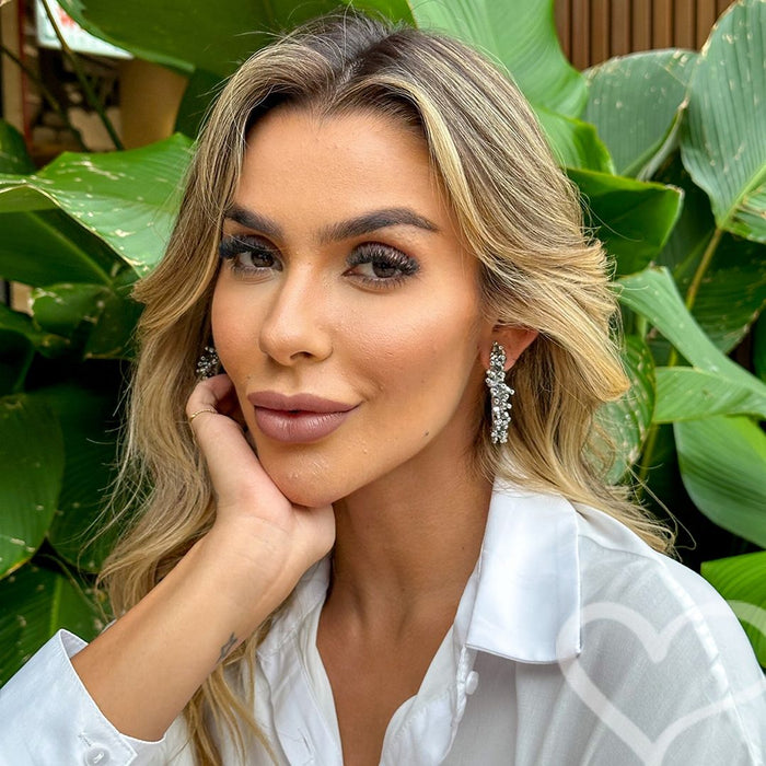 Brinco de Argola Demy Cristais e Miçangas Grafite