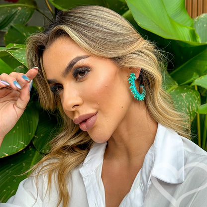 Brinco de Argola Demy Cristais e Miçangas Verde