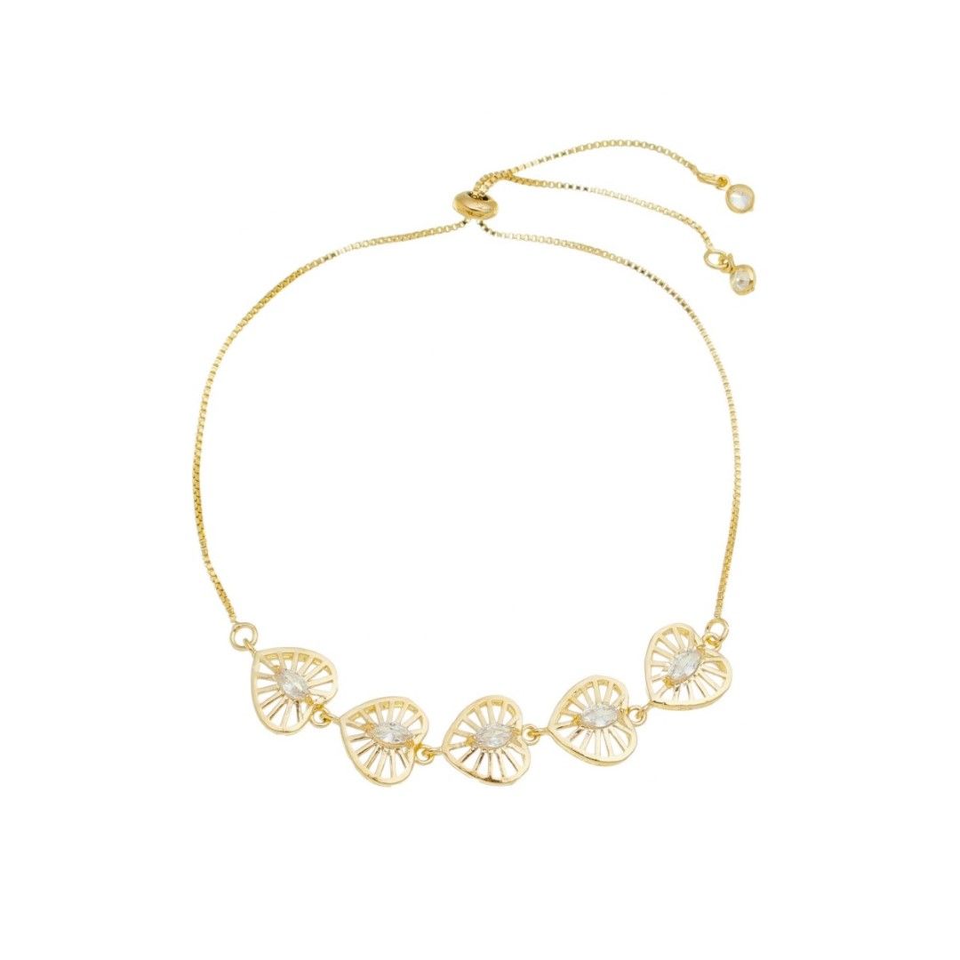Pulseira Ajustavél Victória Coração Zircônias Folheada a Ouro 18k Piuka