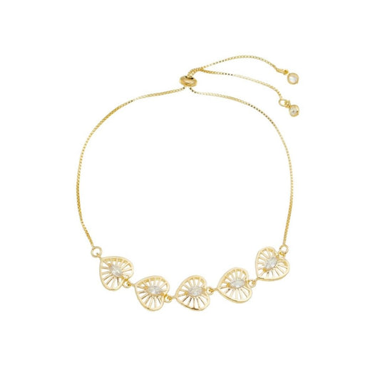 Pulseira Ajustavél Victória Coração Zircônias Folheada a Ouro 18k Piuka