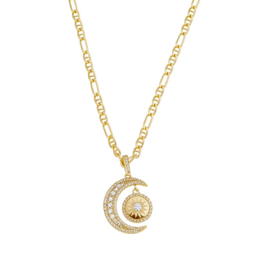 Colar Helius Sol e Lua Zircônias Folheado a Ouro 18k