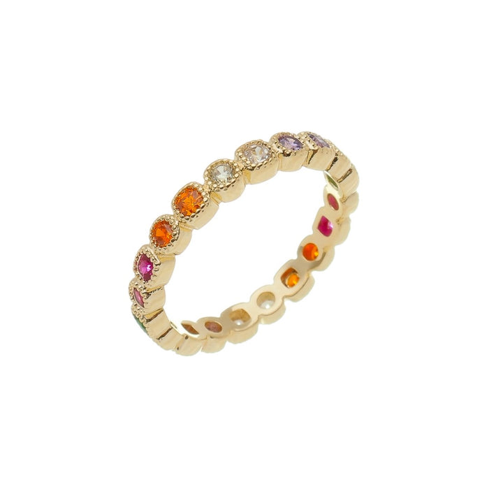 Anel Rose Zircônias Coloridas Folheado a Ouro 18k