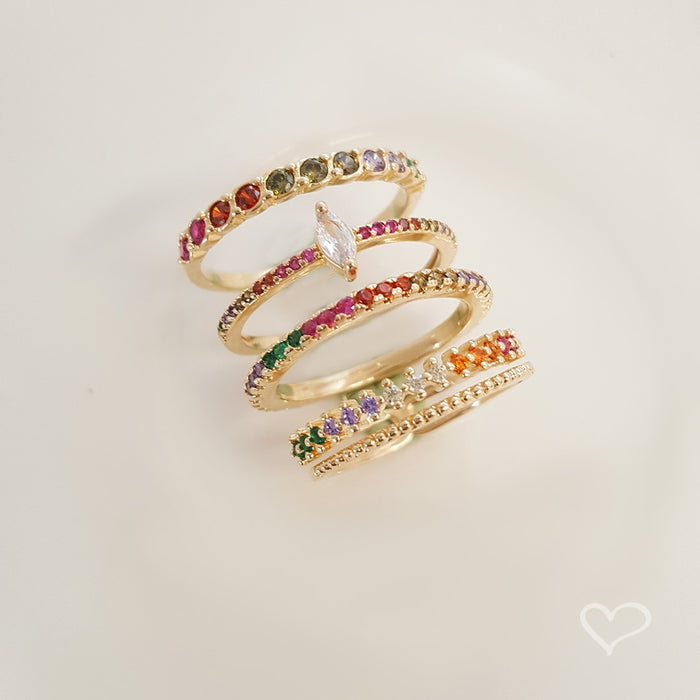 Anel Rose Zircônias Coloridas Folheado a Ouro 18k