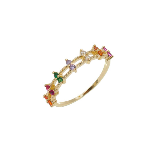 Anel Daiana Zircônias Coloridas Folheado a Ouro 18k