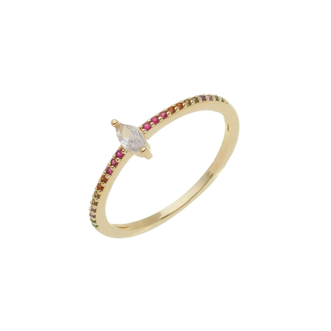 Anel Kate Navete Zincônias Coloridas Folheado a Ouro 18k