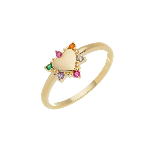 Anel Anne Coração Zircônias Coloridas Folheado a Ouro 18k