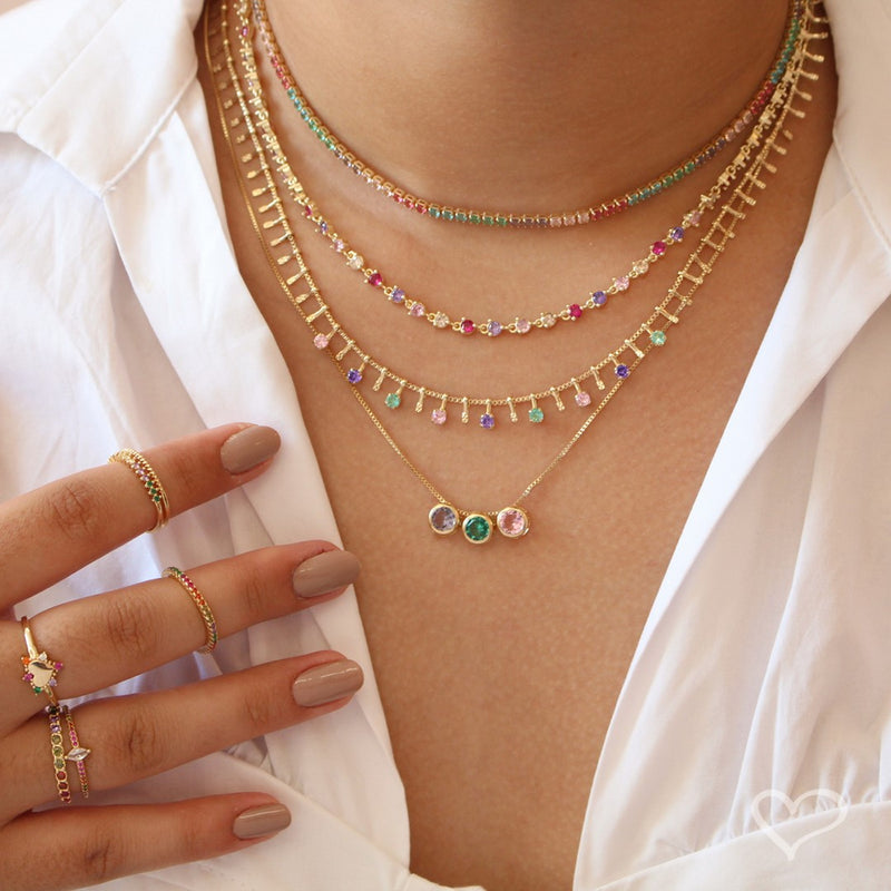 Anel Anne Coração Zircônias Coloridas Folheado a Ouro 18k