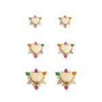 Trio de Brinco Anne Coração Zircônias Coloridas Folheado a Ouro 18k
