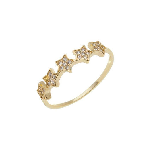 Anel Celeste Estrelas Zircônias Folheado a Ouro 18k Piuka