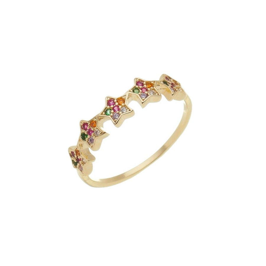 Anel Celeste Estrelas Zircônias Coloridas Folheado a Ouro 18k