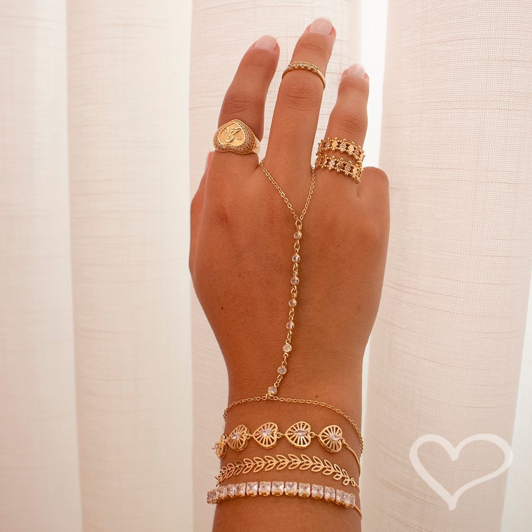 Anel Celine Losango Zircônias Folheado a Ouro 18k Piuka