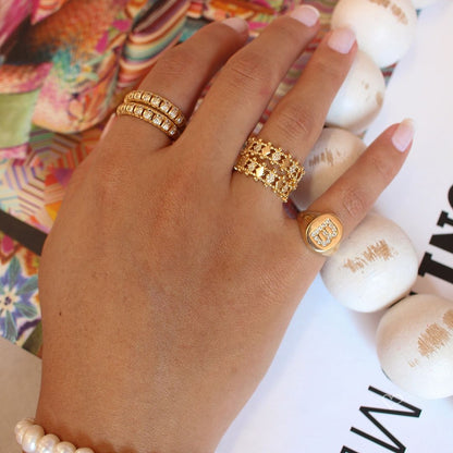 Anel Celine Losango Zircônias Folheado a Ouro 18k Piuka