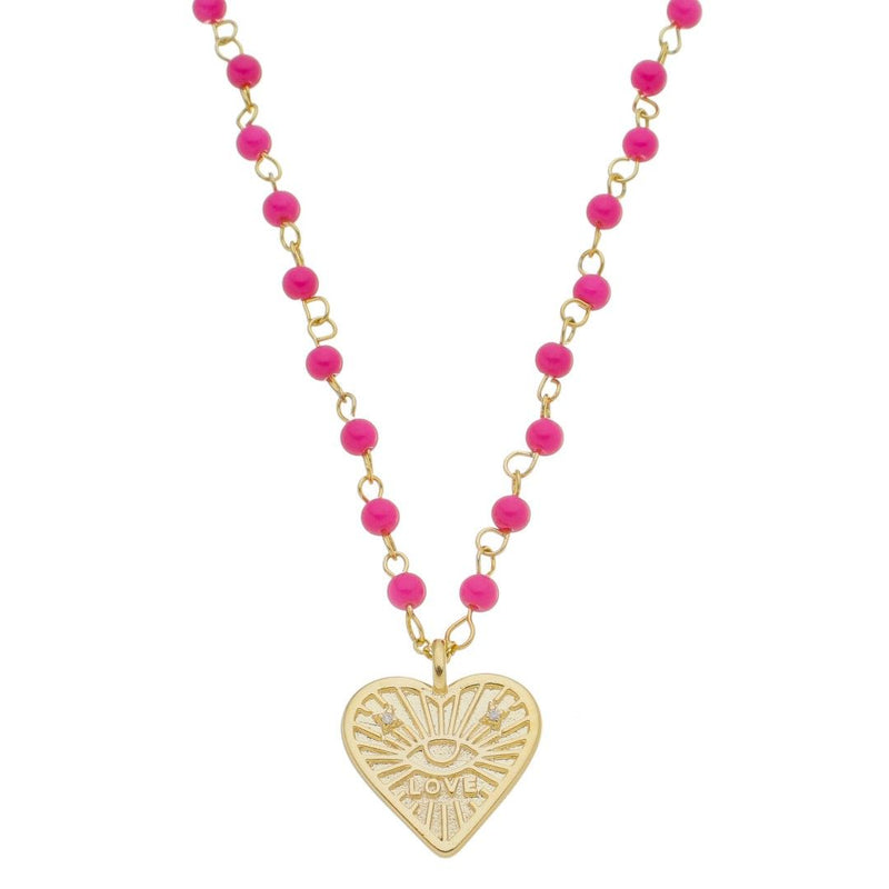 Colar Love Coração Olho Grego Zircônias Murano Pink Folheado a Ouro 18k