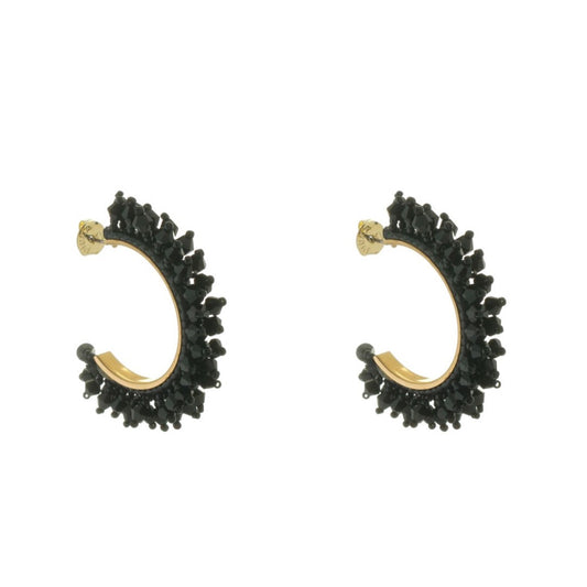 Brinco de Argola Demy Cristais e Miçangas Preto Piuka