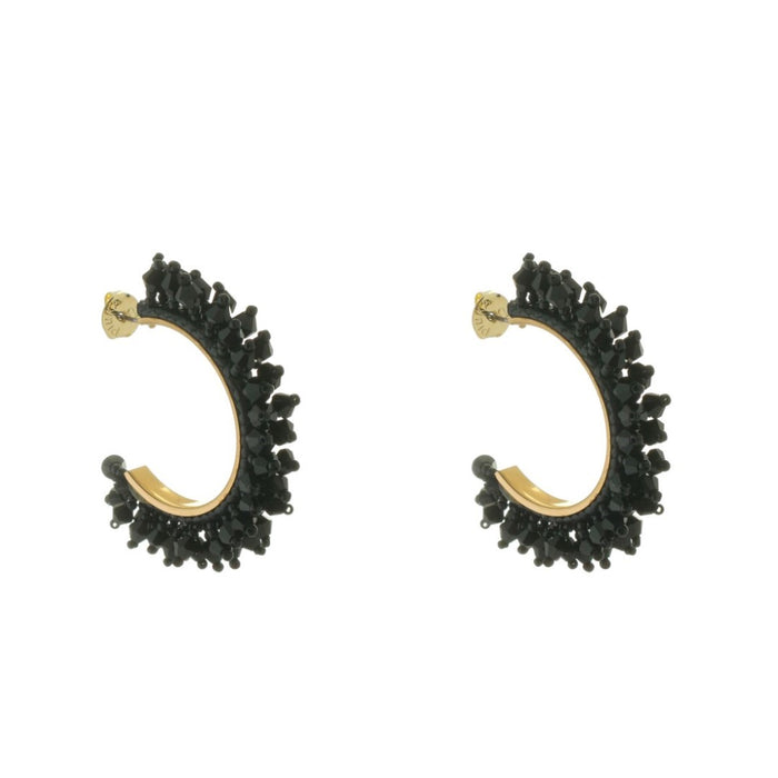 Brinco de Argola Demy Cristais e Miçangas Preto Piuka