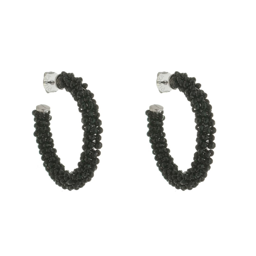 Brinco de Argola Lila Cristais Preto Piuka