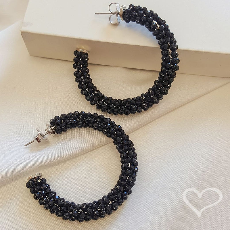 Brinco de Argola Lila Cristais Preto Piuka