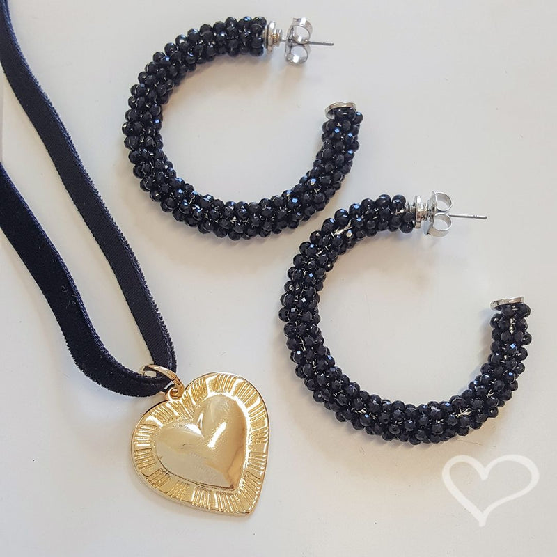 Brinco de Argola Lila Cristais Preto Piuka