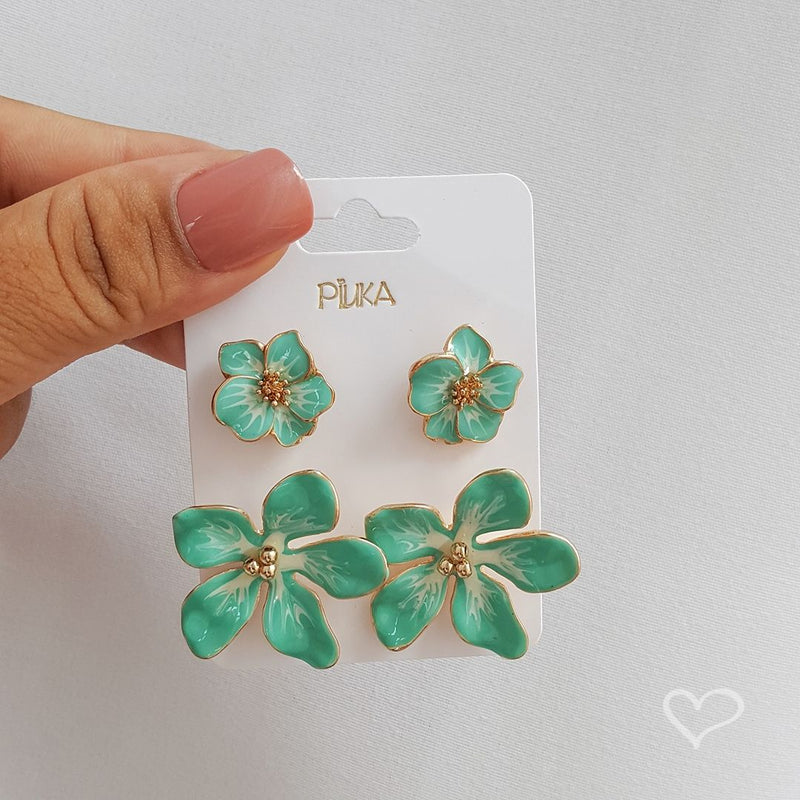 Brinco de Flor Amor Perfeito Turquesa