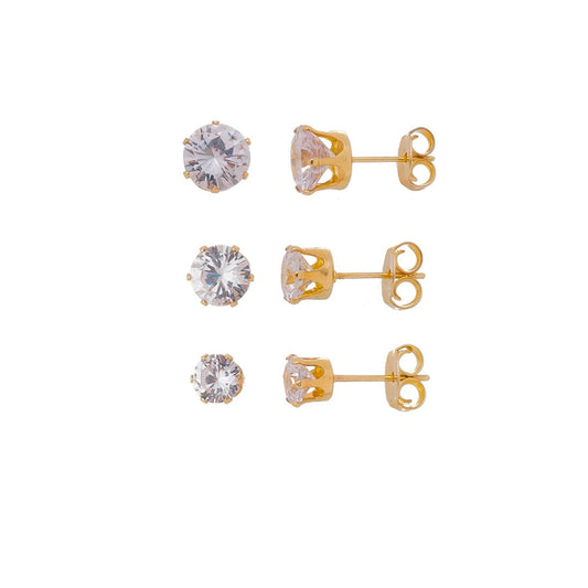 Kit 3 Brincos June Pontos de Luz Zircônia Folheado a Ouro 18k