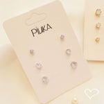 Kit 3 Brincos June Pontos de Luz Zircônia Folheado em Ródio Branco