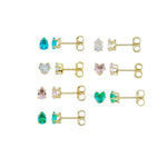 Kit 7 Brincos Semaninha Dri Zircônia Colorida Folheado a Ouro 18k