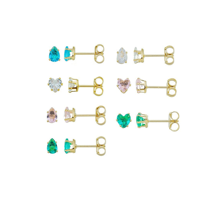 Kit 7 Brincos Semaninha Dri Zircônia Colorida Folheado a Ouro 18k
