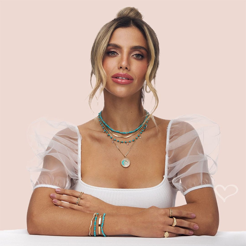 Pulseira Rebeca Coração Zircônias Howlita Turquesa